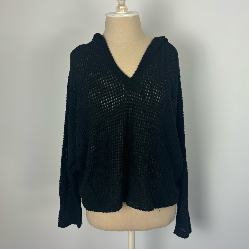 Maronie Lightweight Sweater Black Long Sleeve Hoodie Waffle